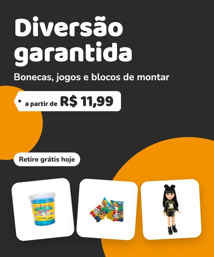 Diversão garantida: bonecas, jogos e blocos de montar a partir de R$ 11,99. Ver brinquedos